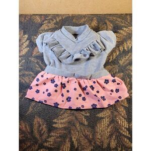 Top-Paw Grey and Pink Dress with Navy Flowers- Size XS
